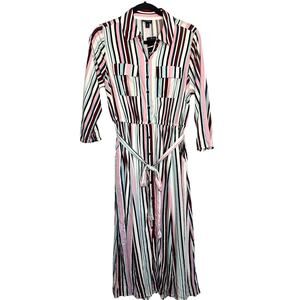 TORRID Midi Shirt Dress Size M/L 00 Multicolor Striped Stretch Challis NWT *READ